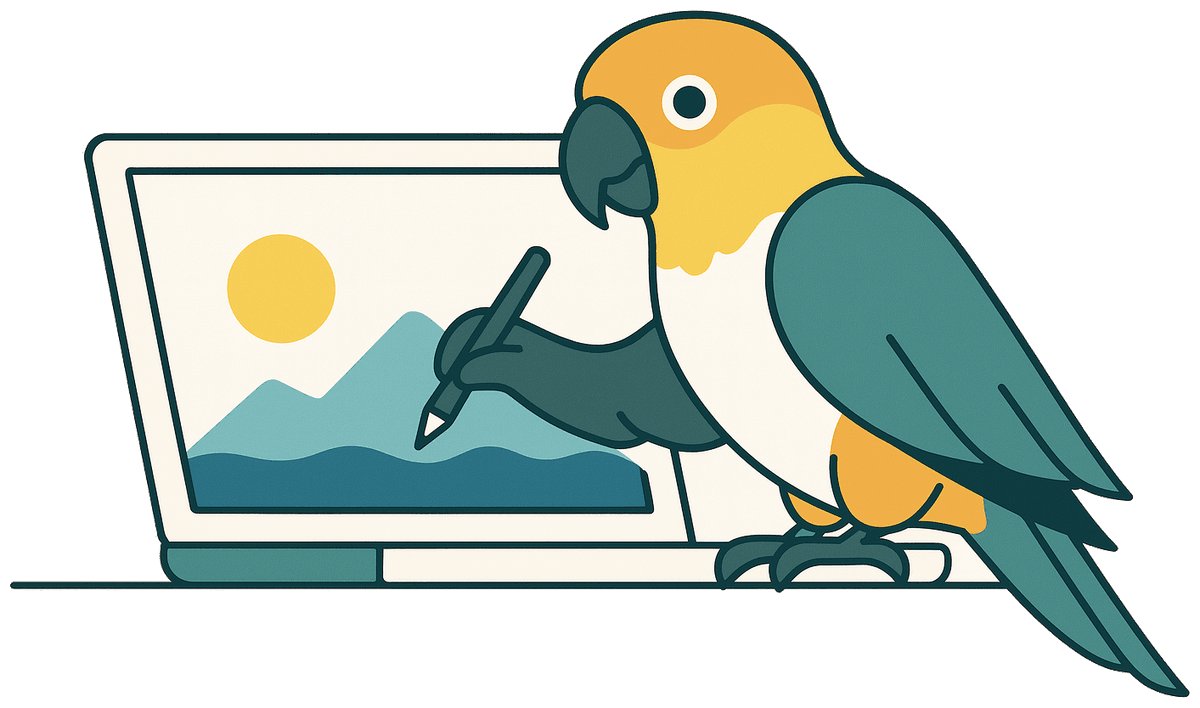 Le perroquet NetLark dessine une interface sur un écran d'ordinateur