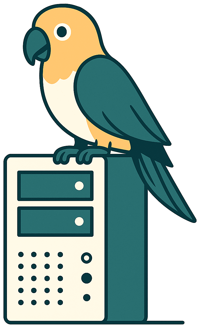 Le perroquet NetLark perché sur un serveur informatique